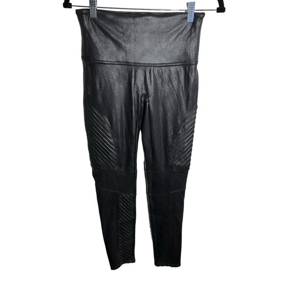 Spanx Women's Black Moto Faux Leather Liquid Leggings Size Large Vegan Staple - Picture 2 of 10